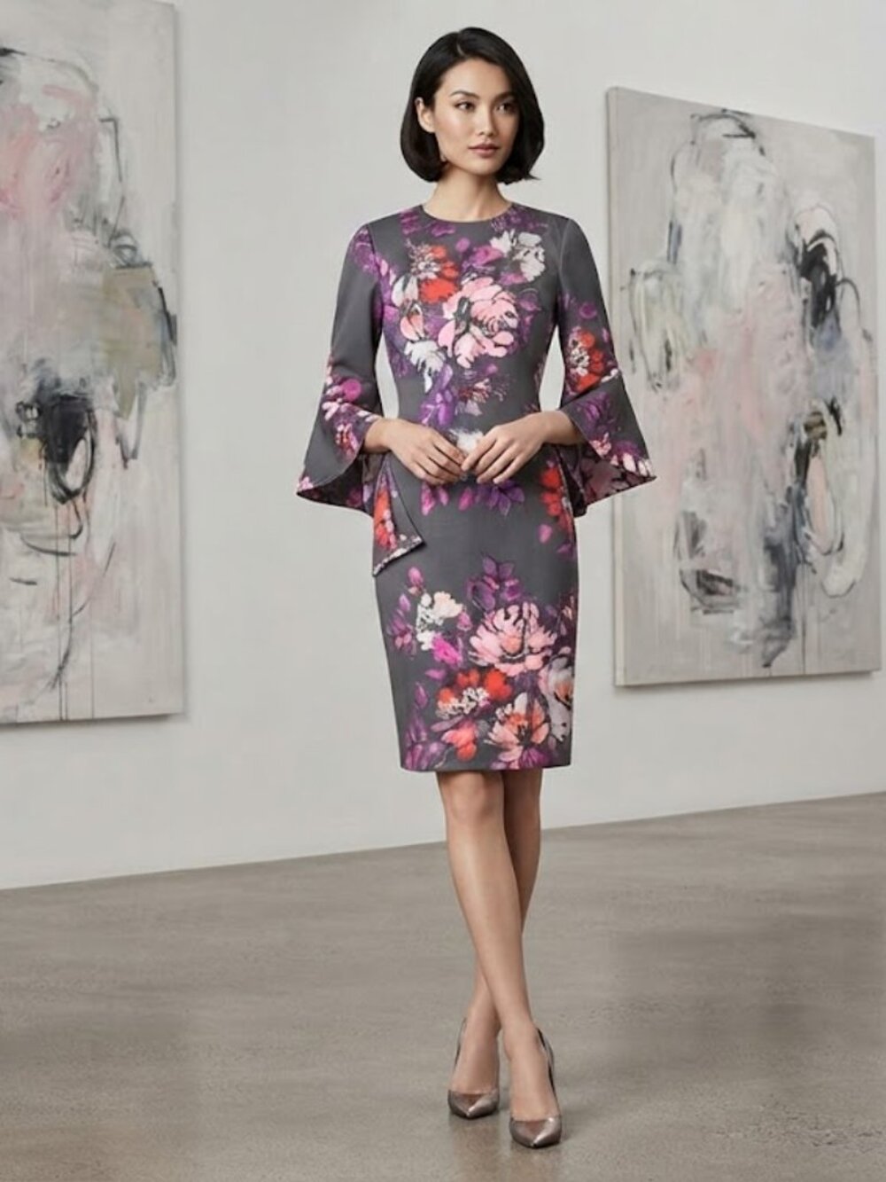 BLACK HALO Lorie Floral Sheath Dress InHarbor Mist XS 0